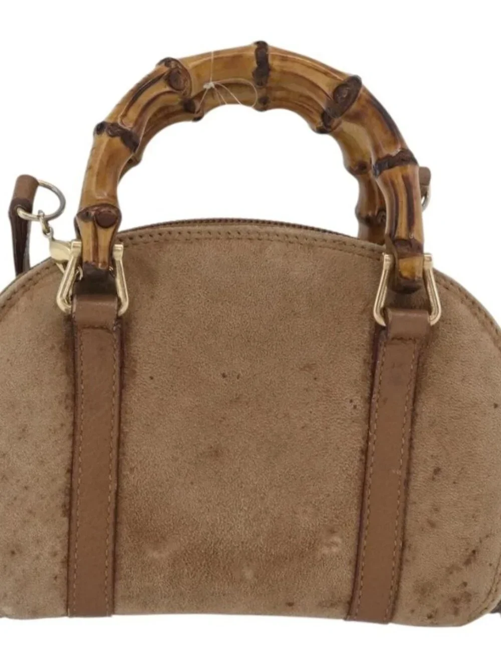 GUCCI Bamboo Hand Bag Nylon 2way Brown Silver 039 1705 0701 Auth bs33342